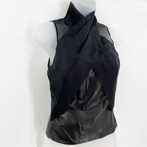 SALLY LAPOINTE Black Top Leather Mesh High Neck Sleeveless Zip Closure Size 2
